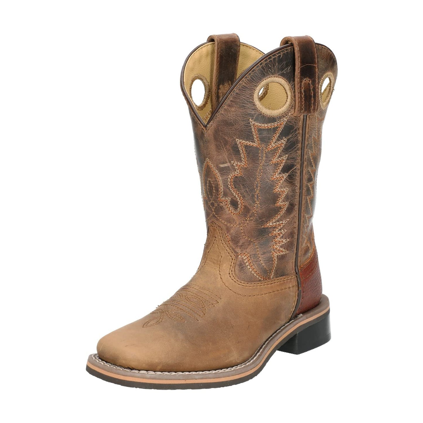 Smoky Mountain Boys Brown Distressed Jesse Square Toe Western Cowboy Boot, Brown Waxed Distress, 13.5 M US Little Kid