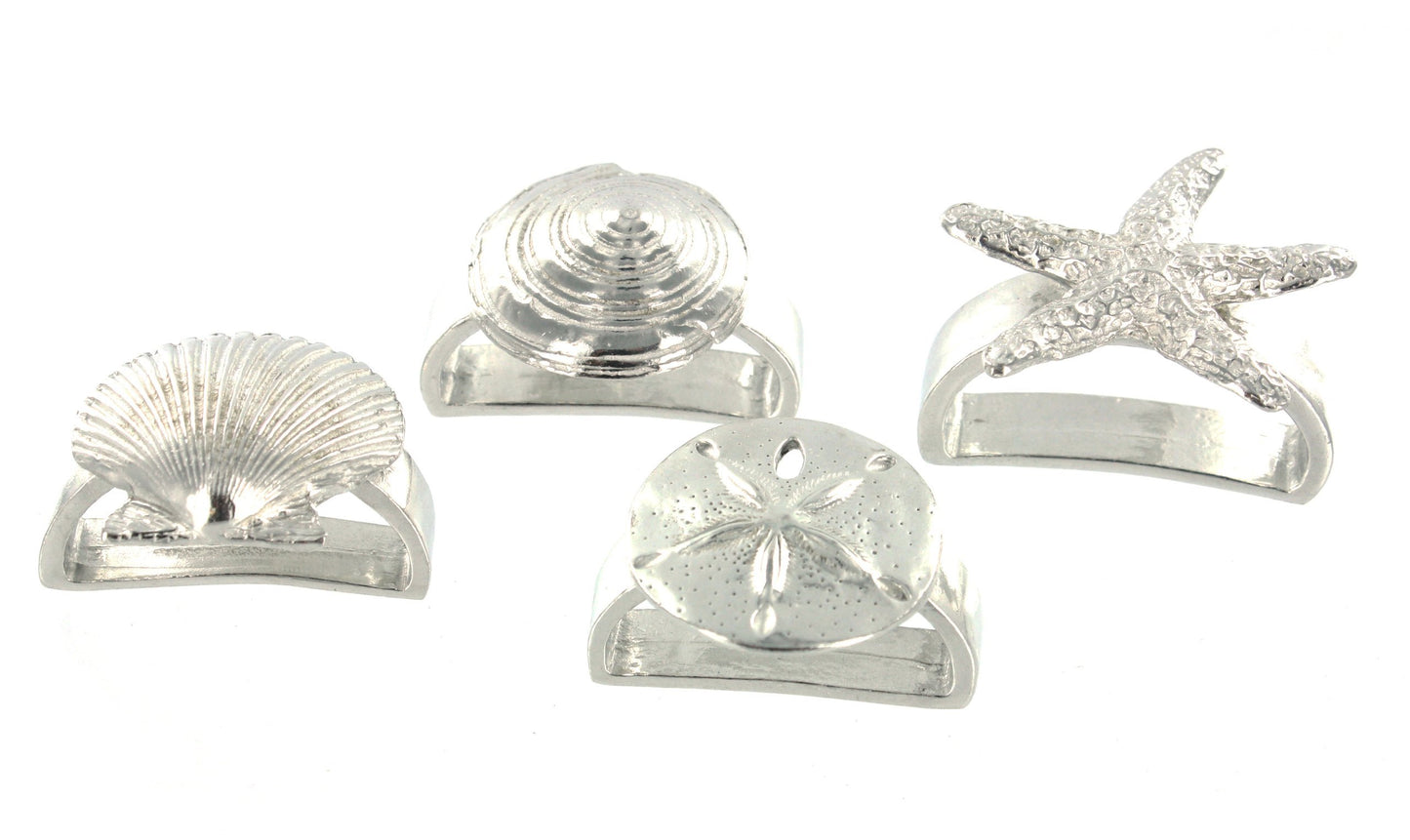 Pewter Seaside Seashell Starfish Napkin Rings Set of 4