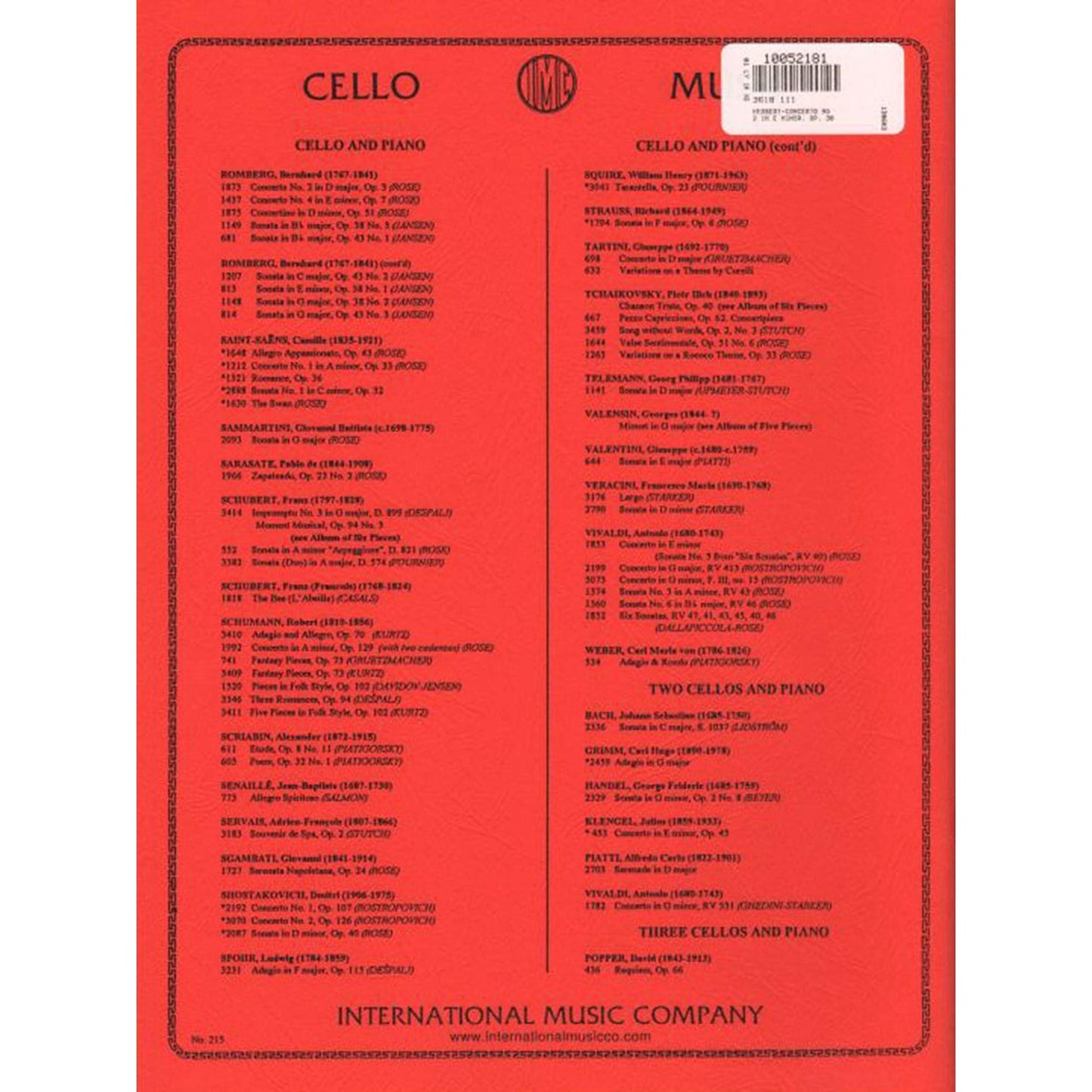 Herbert Victor Concerto No2 in e minor Op 30 Cello and Piano by Leonard Rose - International