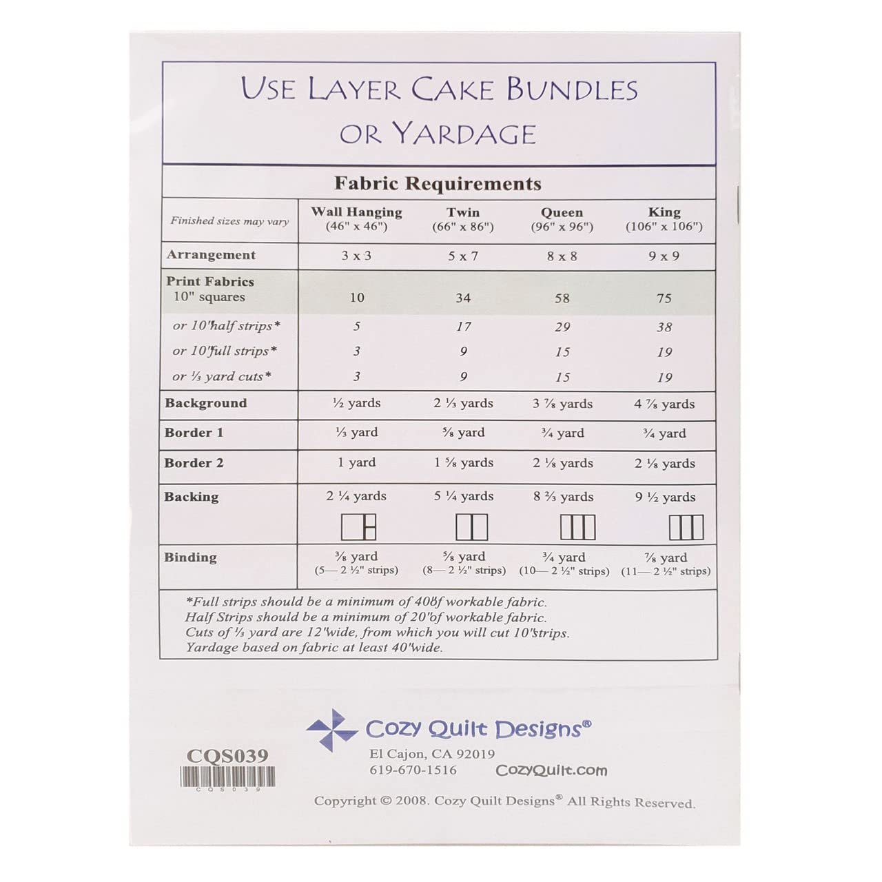 Cozy Quilt Designs 'Cake Therapy' Pattern for 10" Quilting Squares - Classic Coffee Cake (Instructions for Four Project Sizes)