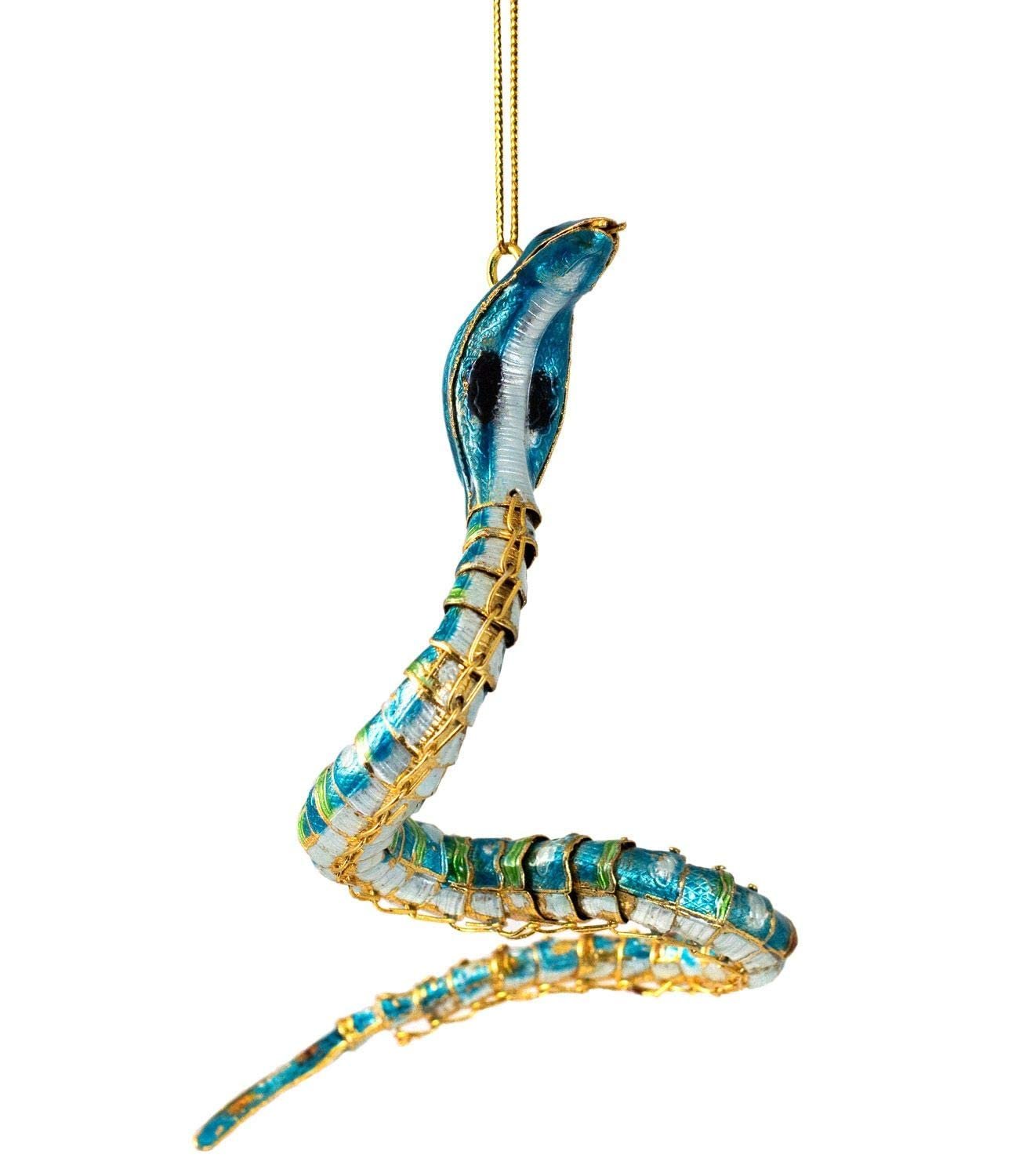 Value Arts Handmade Cloisonne Articulated Teal Snake Ornament