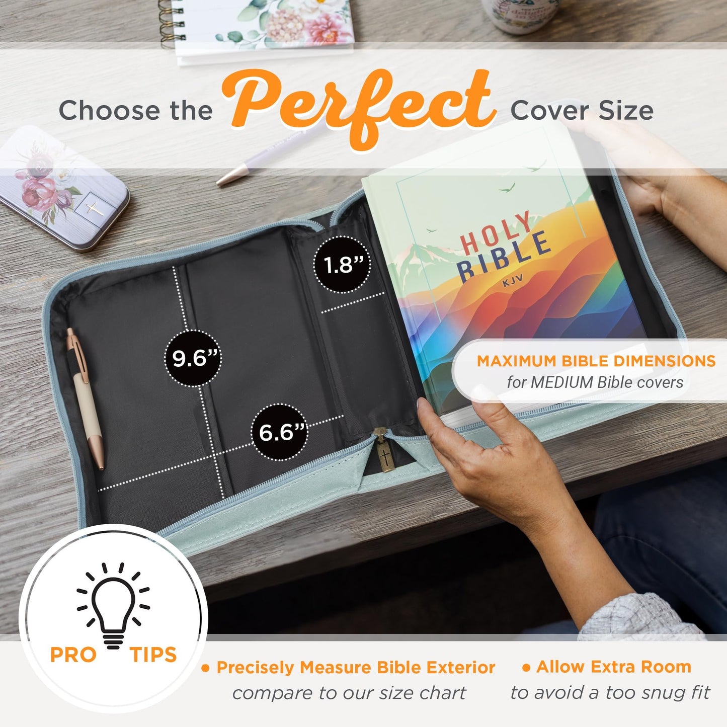 Christian Art Gifts Fashion Vegan Leather Bible Cover for Women: Saved by Grace Inspirational Bible Verse, Debossed Floral & Gold, Cute Sturdy Easy Carry Book Case Accessory, Pen Loops, Pockets, Teal