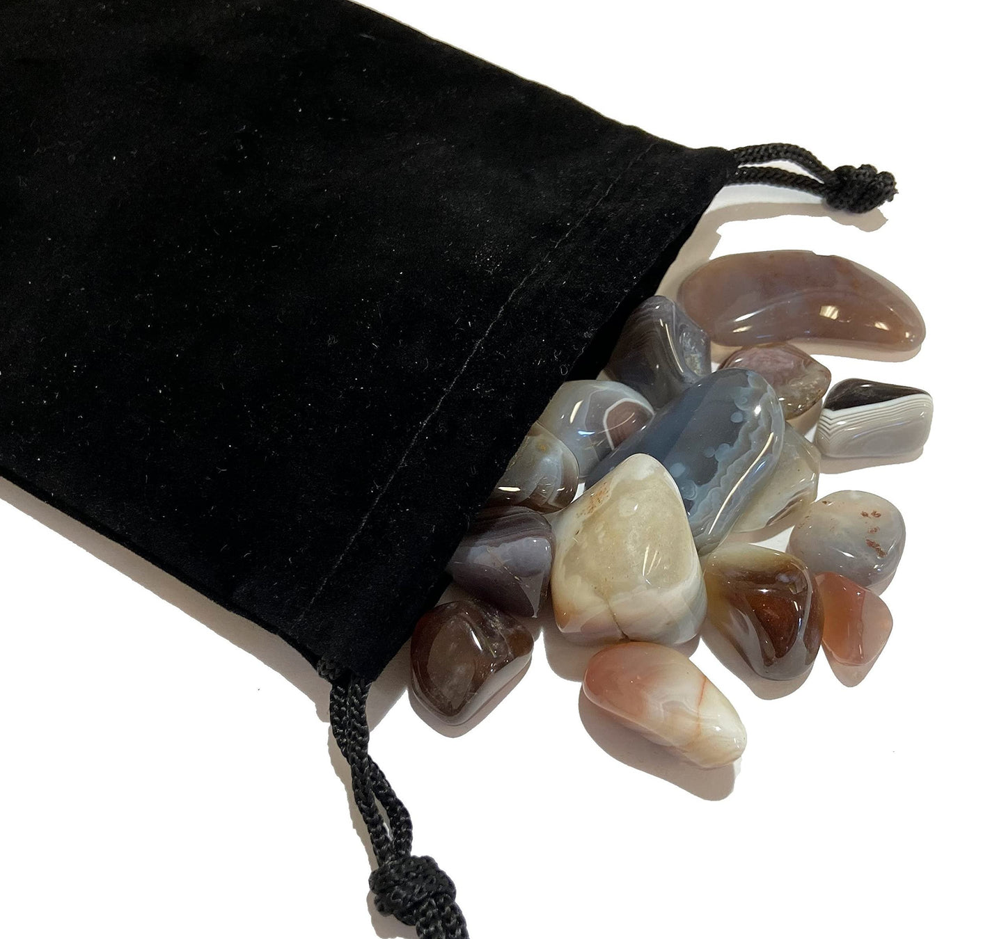 Zentron Crystal Collection: Tumbled Grey Botswana Agate Gemstones in Velvet Bag (1 Pound)