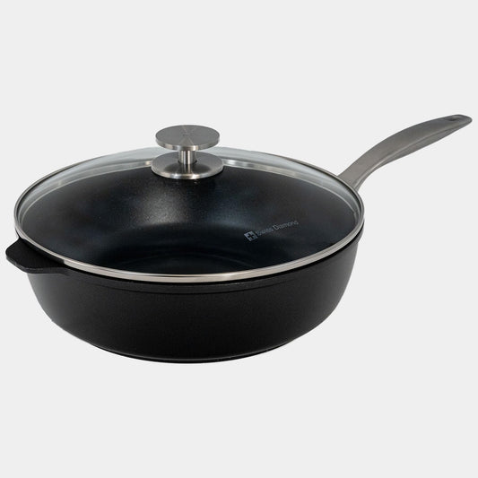 Swiss Diamond Nonstick Hybrid Ceramic and Diamond-Infused Deep Saute Pan With Glass Lid, Dou Ceramic, Dishwasher & Oven Safe Up To 500 °F