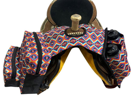 Showman Bright Aztec Print Insulated Nylon Horn Bag w/Water Bottles
