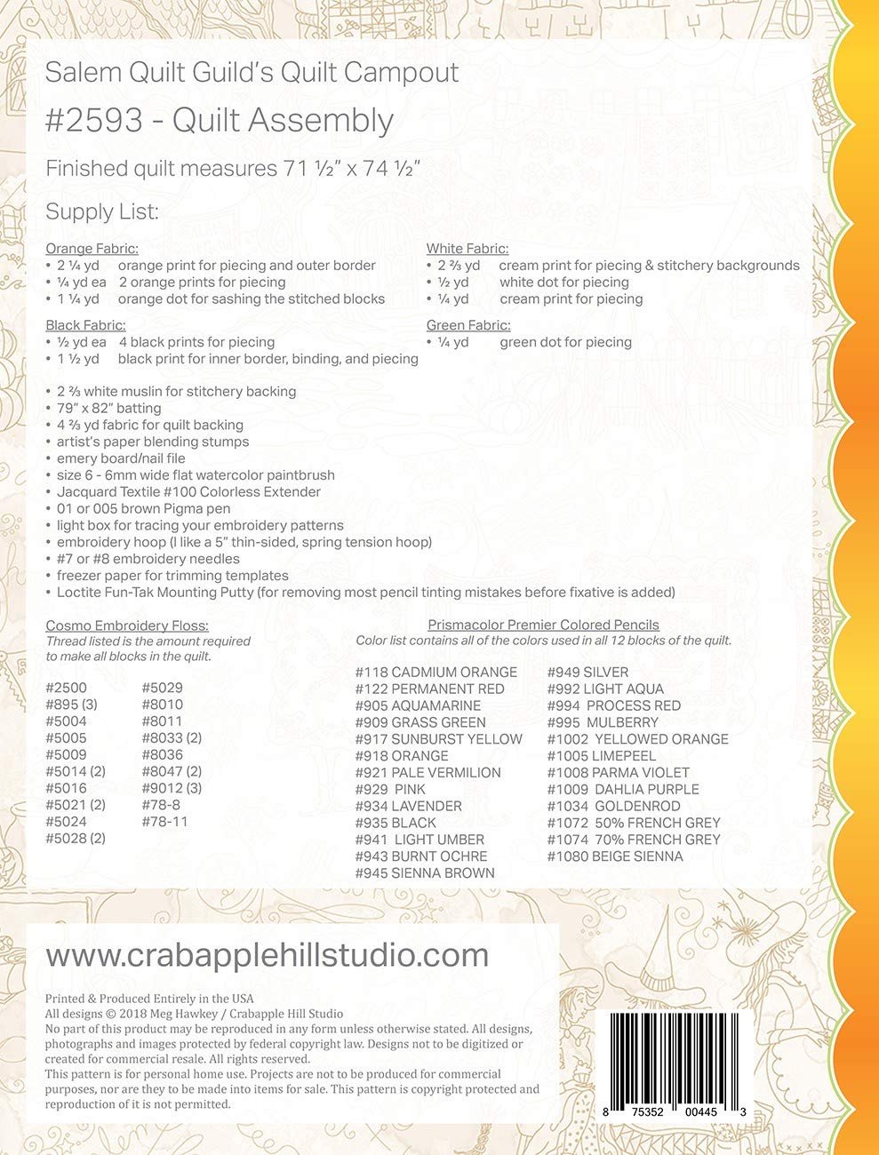 Salem Quilt Guild's Campout - Quilt Assembly Pattern by Meg Hawkey from Crabapple Hill Studio #2593