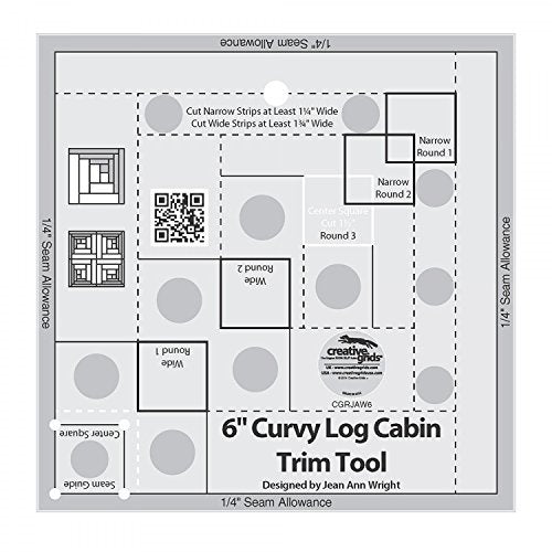 Creative Grids Curvy Log Cabin Trim Tool 6in Finished Blocks Quilt Ruler - CGRJAW6