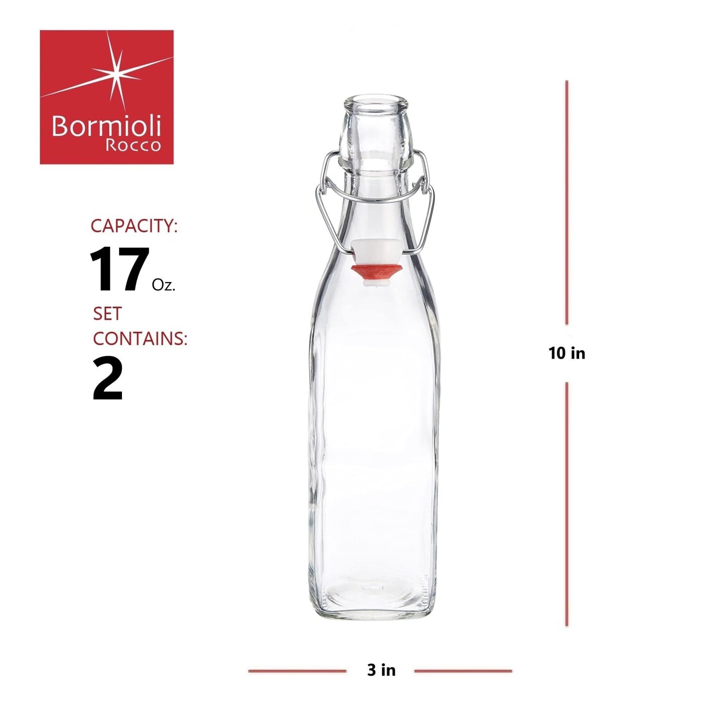 Bormioli Rocco 33.75oz Swing Bottle (Set of 2) - Reusable Glass with Airtight Leakproof Swing Tops, BPA-Free Office Water Bottle, Great for Homemade Syrups, Dressings, Infused Oils, Fresh Juices