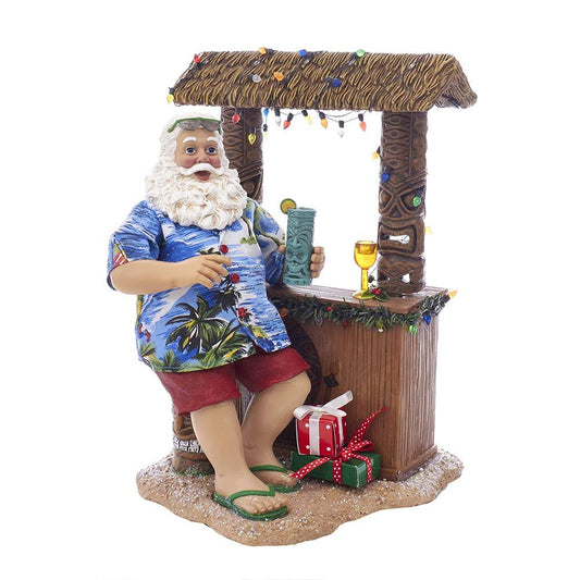 Kurt S. Adler, Inc. C2519 Kurt Adler 11" Beach Santa at Tiki bar Figure,Brown