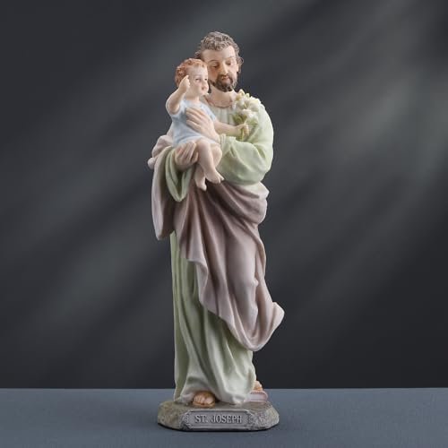 Veronese Design 8 1/4 Inch Saint Joseph Holding Baby Jesus Resin Sculpture Hand Painted Religious Decoration