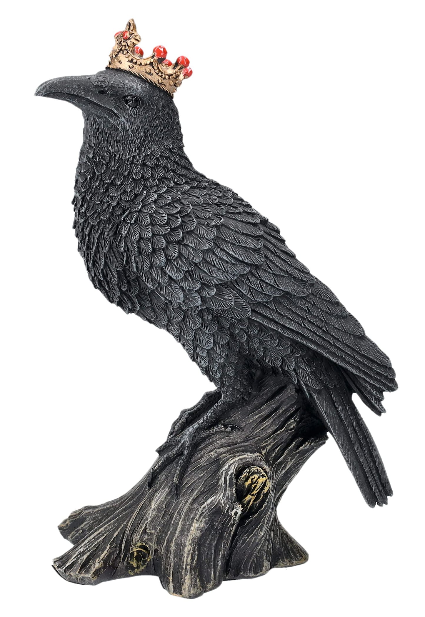 Pacific Giftware Gothic Raven King Figurine with Gold Crown Polyresin Black Bird Decorative Figurine on Tree Stump 6.5" Tall Halloween Home Decor
