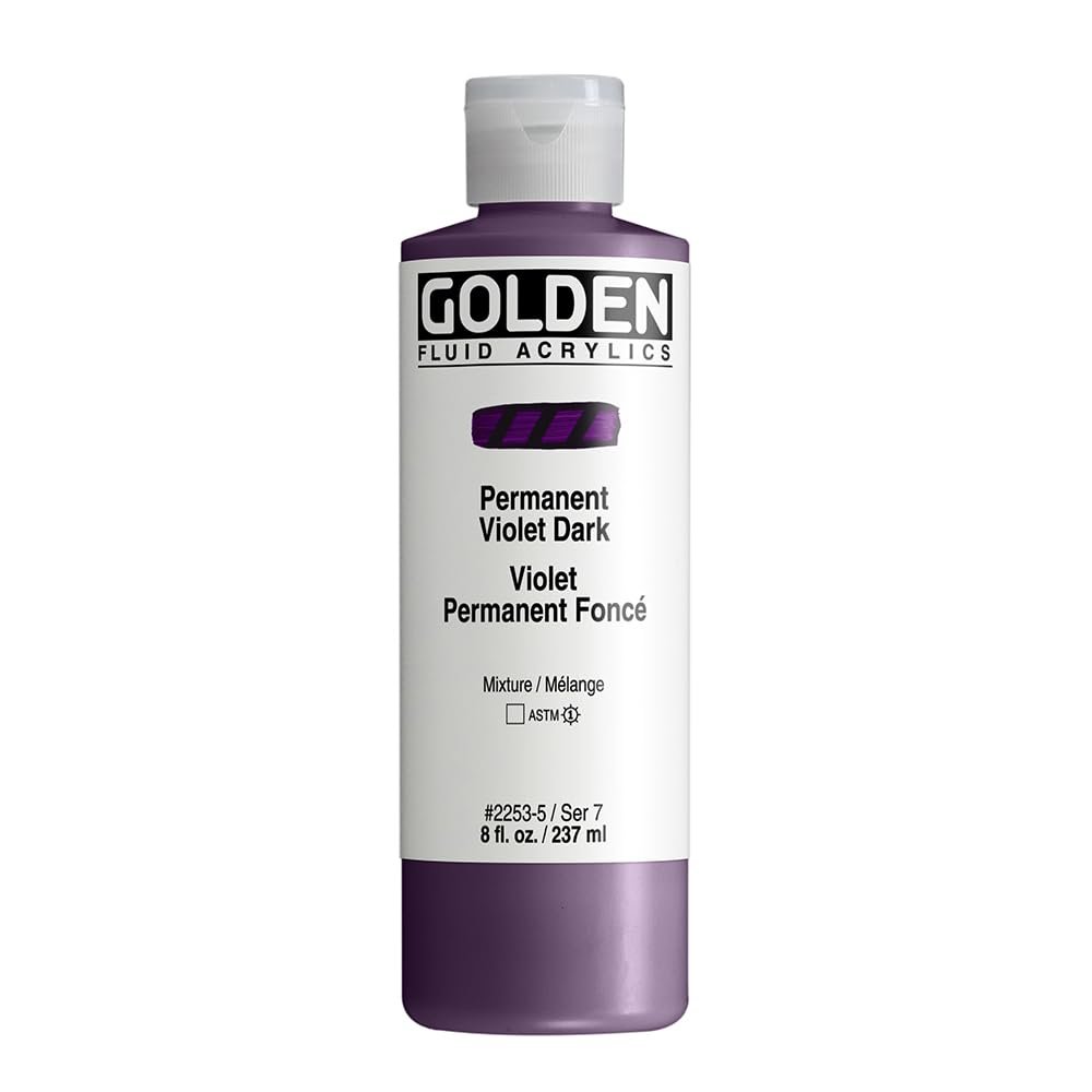 Fluid Acrylics by GOLDEN, Permanent Violet Dark, 8 fl. oz. Bottle, Professional Acrylic Paint, Transparent