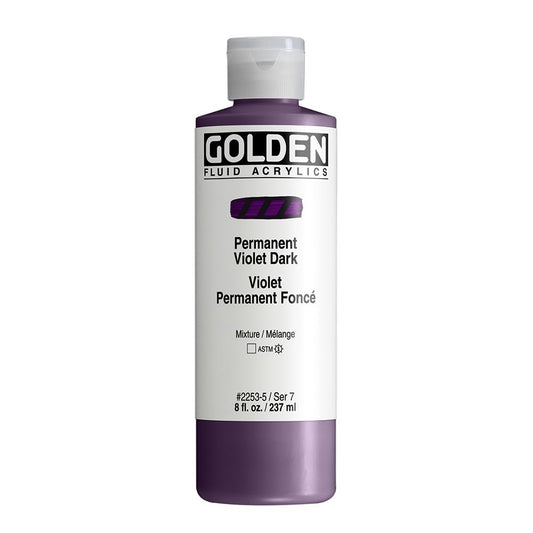 Fluid Acrylics by GOLDEN, Permanent Violet Dark, 8 fl. oz. Bottle, Professional Acrylic Paint, Transparent