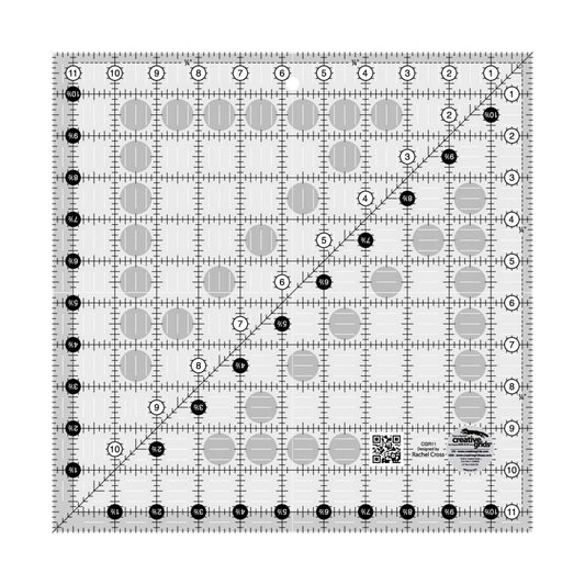 Creative Grids Quilt Ruler 11-1/2in x 11-1/2in Square – CGR11 – Made in USA, Non-Slip Grip Acrylic Quilting, Sewing, Crafting, Patchwork Ruler for Measuring & Cutting Fabric