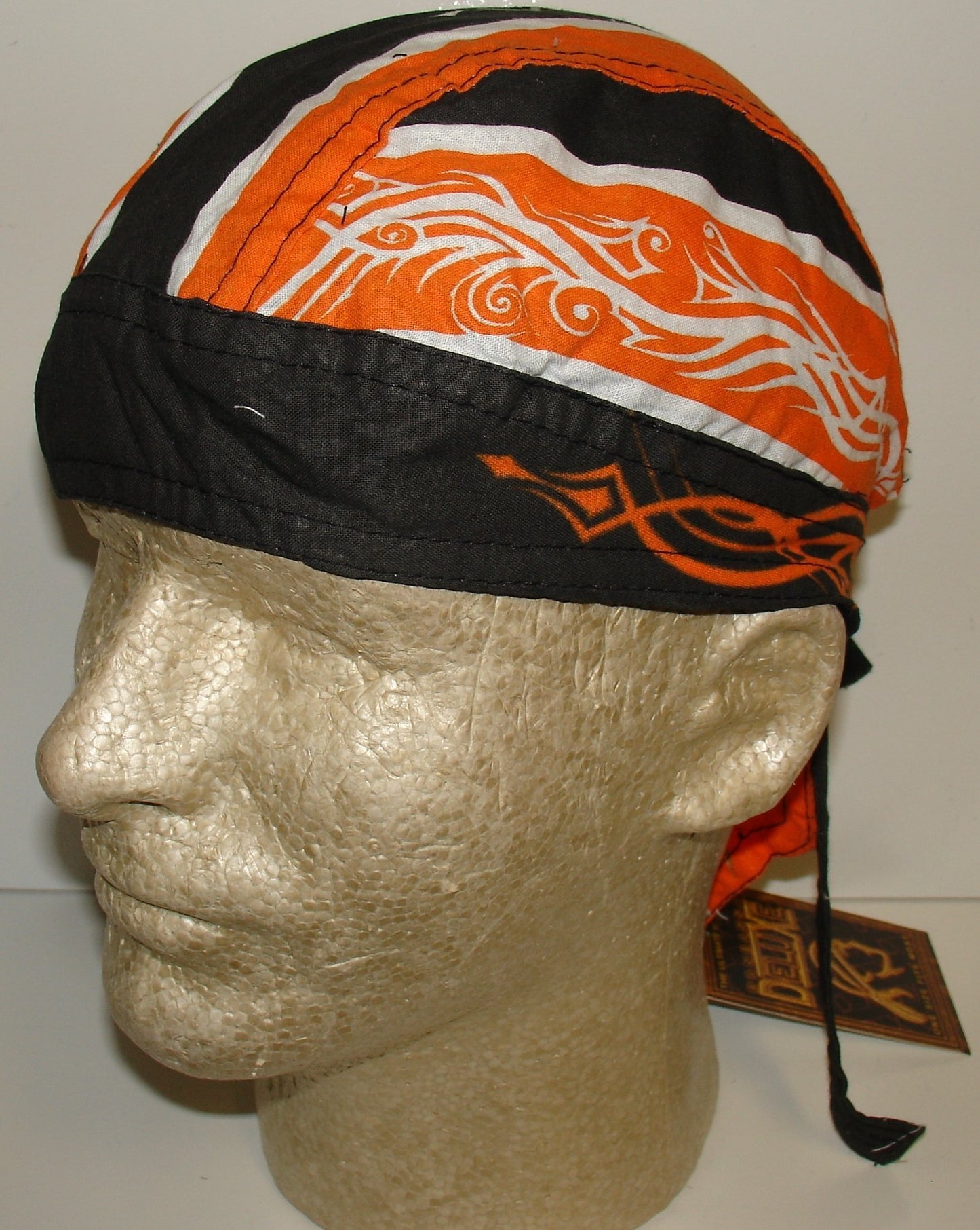 Danbanna Deluxe Orange Black Grey Pinstripe Flames Ride Forever Headwrap Doo Rag Skull Cap