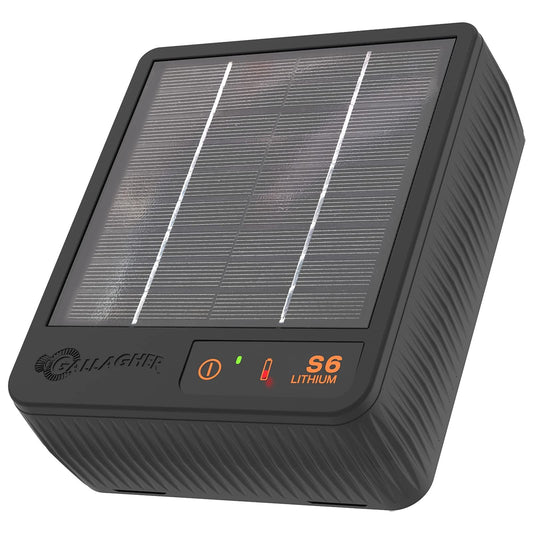 Gallagher S6 Solar Fence Charger | Compact Electric Fence Energizer for Pets, Gardens, and Small Livestock | Solar-Powered with Lithium Battery | Mounts Directly to Metal Rod | Off-Grid Ready