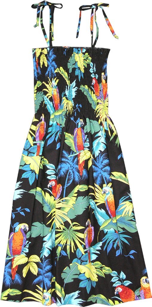 RJC Women's Tropical Parrots Hawaiian Smocked Sundress Black XL