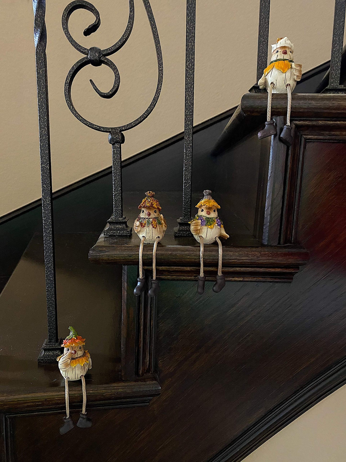 Gerson Thanksgiving Figurines Bird Shelf Sitters Fall Autumn Table Fireplace Decor Set of 4