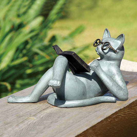 SPI Home Cast Aluminum Literary Cat Garden Sculpture 17.5 Inches Long
