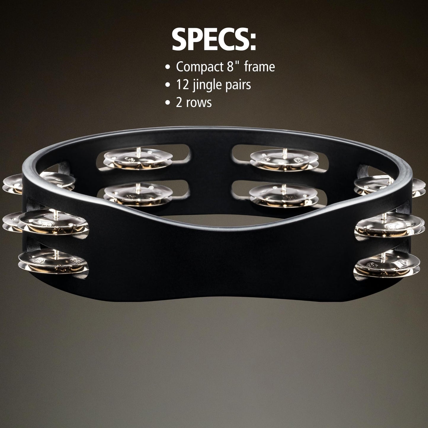 Meinl Percussion Compact Wood Tambourine with Dual Alloy Plated Steel/Solid Brass Jingles, Double Row — NOT Made in China — for All Musicians, 2-Year Warranty (CTA2M-BK)