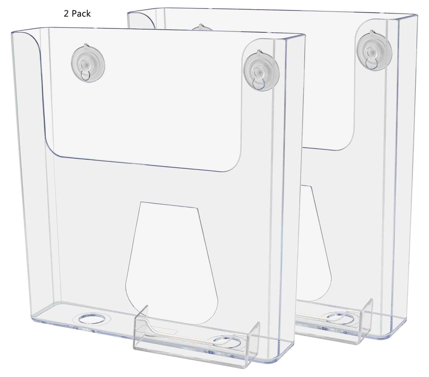 Marketing Holders 2 Pack Window Mount 8.5" Wide Brochure Magazine Holder with Attached 3.5 x 2 Inch Business Card Pocket Glass Surface Mount Suction Cup Pamphlet Catalog Booklet Display