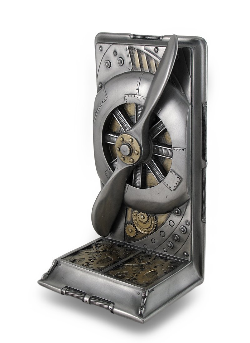Veronese Design 8 1/8 Inch Steampunk Propeller Cold Cast Resin Steel Finish Airplane Decoration Statuary Single Bookend