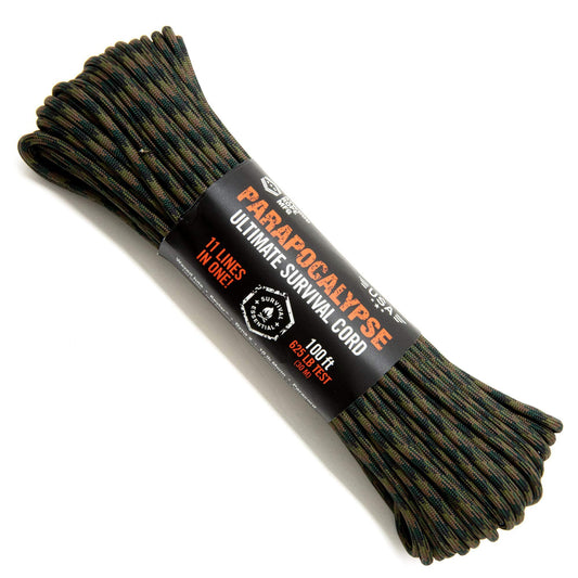 Atwood Rope MFG Parapocalypse Paracord/Parachute Cord 7-Strand Core with Fire Starter Waxed Jute, 10lb Mono Fishing Line, Dyna-x, and Yellow Kevlar Cord 625lb Test