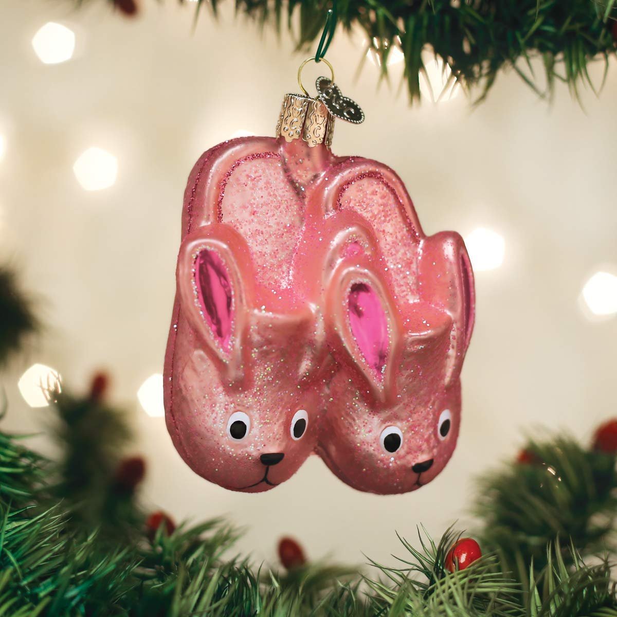 Old World Christmas Bunny Slippers Glass Blown Ornaments for Christmas Tree