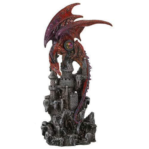 Pacific Giftware Small Guardian Dragon Protecting Castle with Rhinestone Rock Crystal Tabletop Decor Collectible Figurine Gift