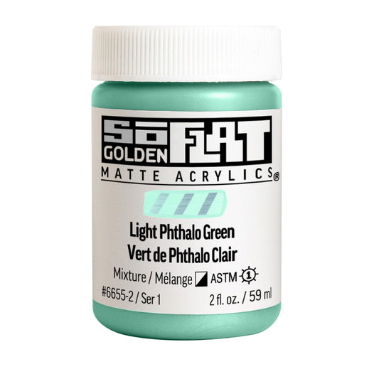 SoFlat Matte Acrylics by GOLDEN, Light Phthalo Green, 2 fl. oz. Jar, Professional Acrylic Paint, Semi-Opaque
