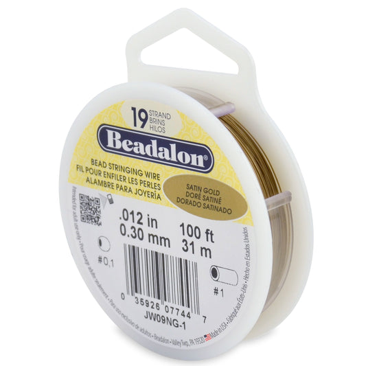 Beadalon 19-Strand Bead Stringing Wire, 0.012-Inch, Satin Gold, 100-Feet