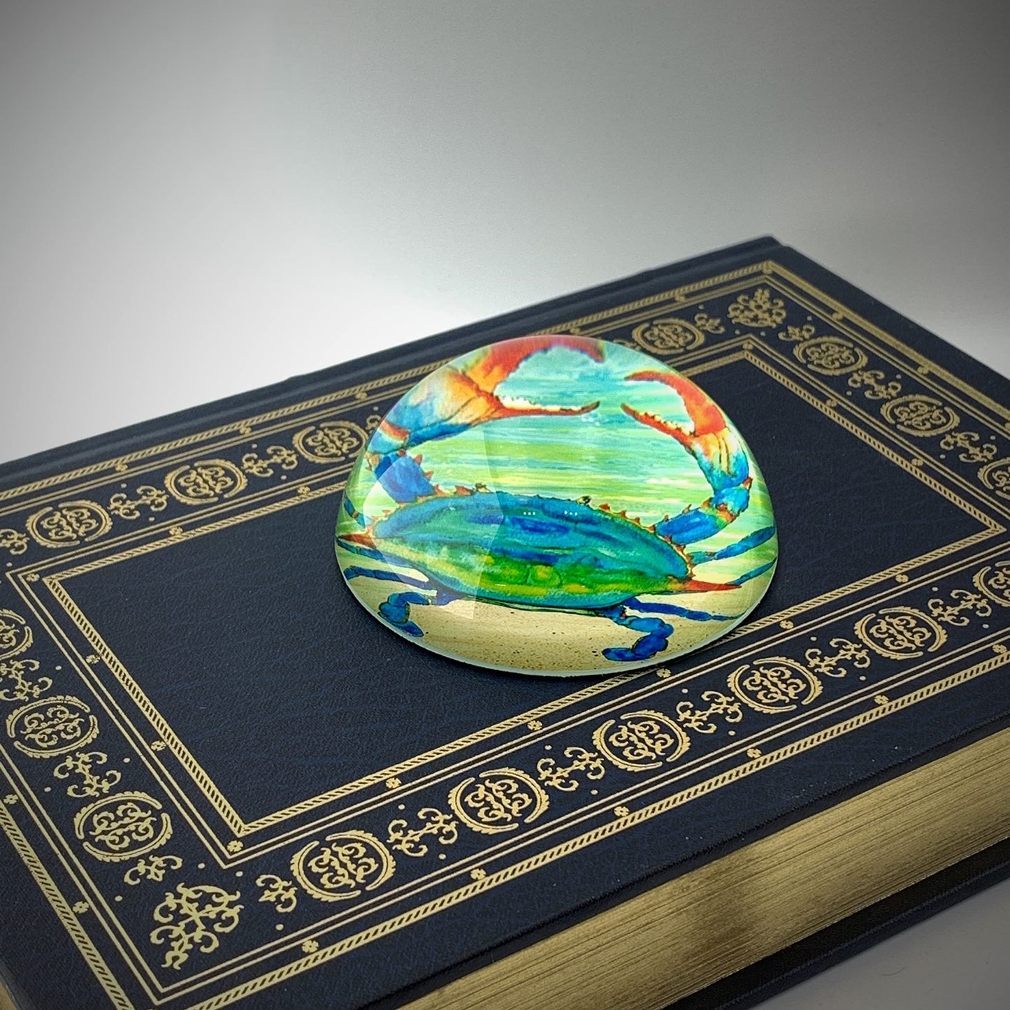 Value Arts Chesapeake Blue Crab Paperweight, Glass Dome, Gift Box, 3" Diameter