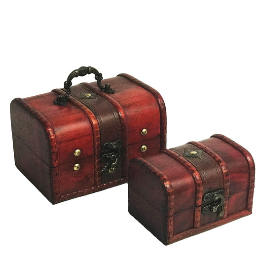 Allgala Medium Antique Wooden Jewelry Treasure Keepsake Box 2-PC Set-HD90206