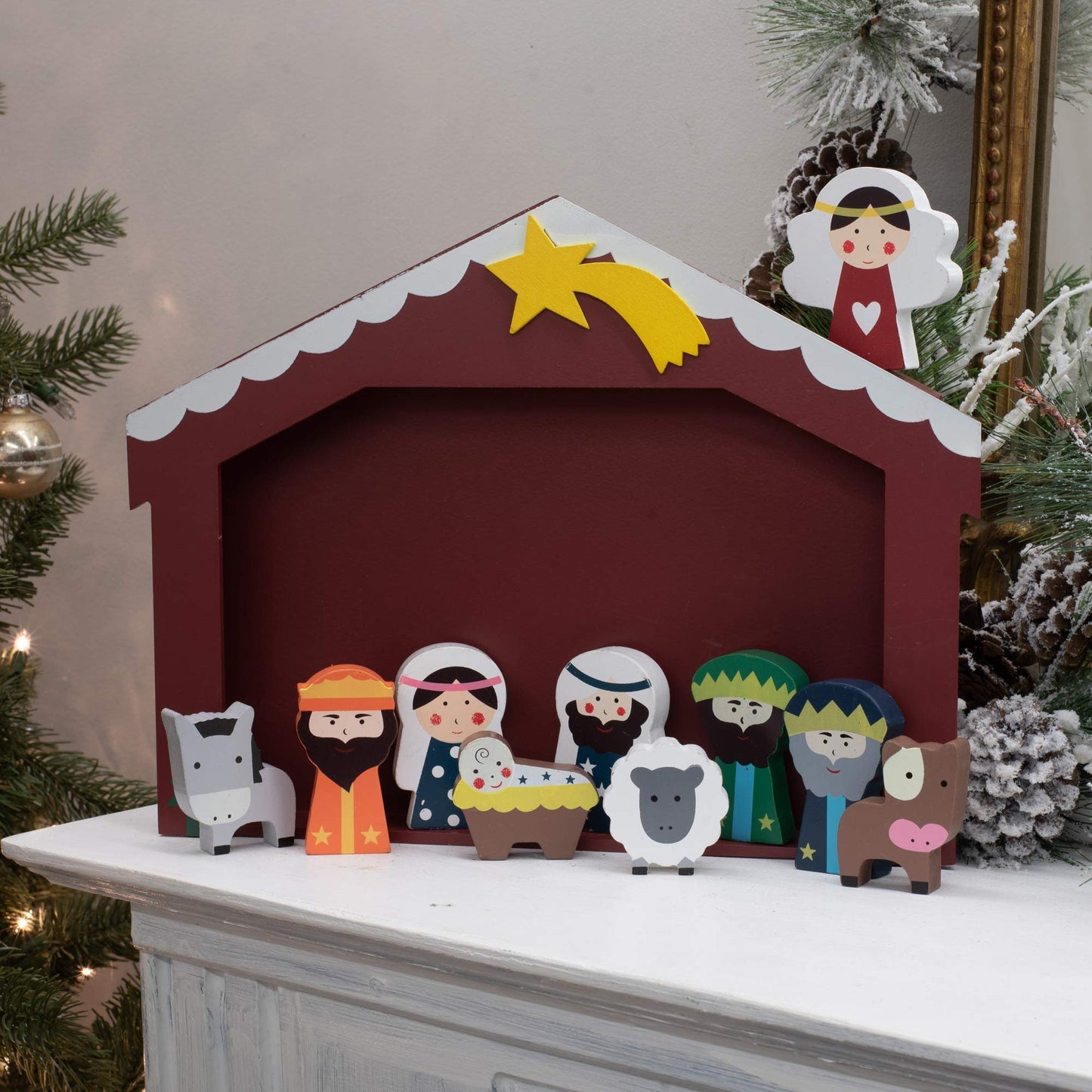 Kurt Adler 2-3-Inch Wooden Children's Nativity Set with Stable and 10 Figures