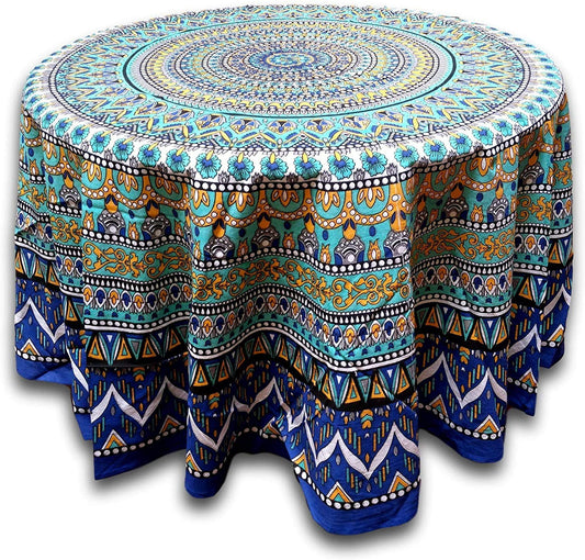 India Arts Geometric Pattern Round Cotton Tablecloth 90" x 90" Multi Color
