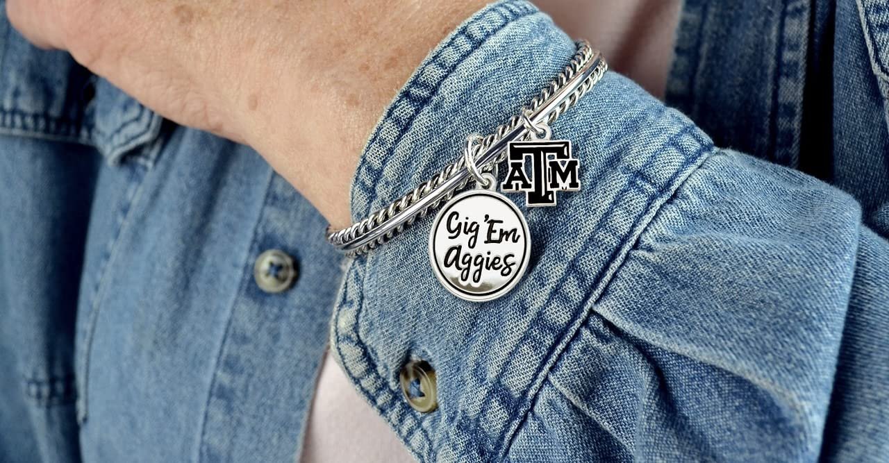 Texas A&M Gig Em Aggies Twist and Shout Silver Bracelet Jewelry TAMU