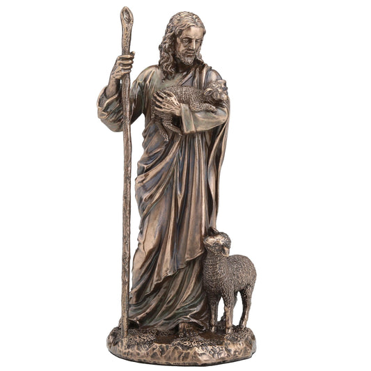 Veronese Design 6 1/4 Inch Jesus The Good Shepherd Cold Cast Resin Bronze Technique Religious Decoration Sculpture