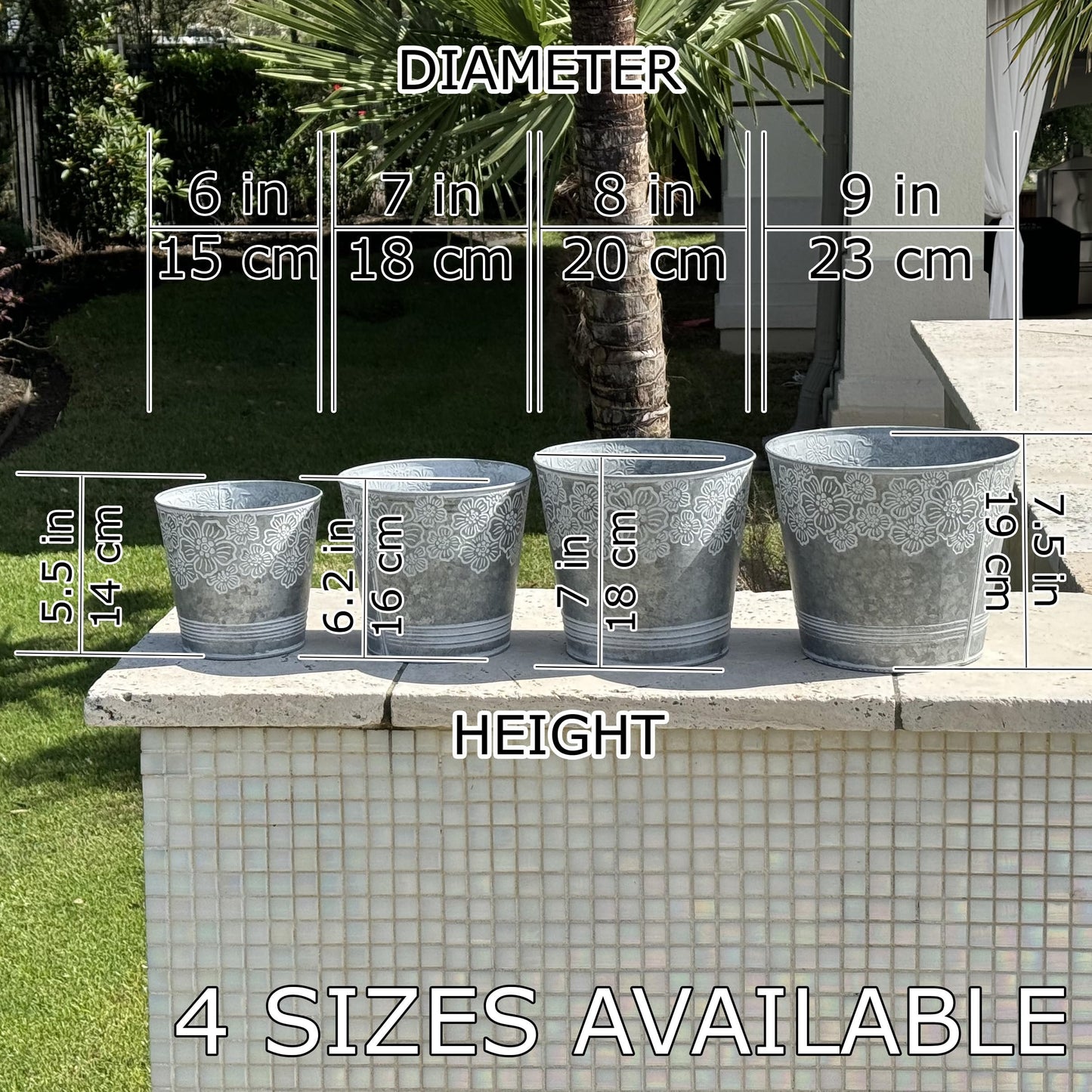 allgala llgala Galvanized Planter Pot Indoor and Outdoor Decoration-Round