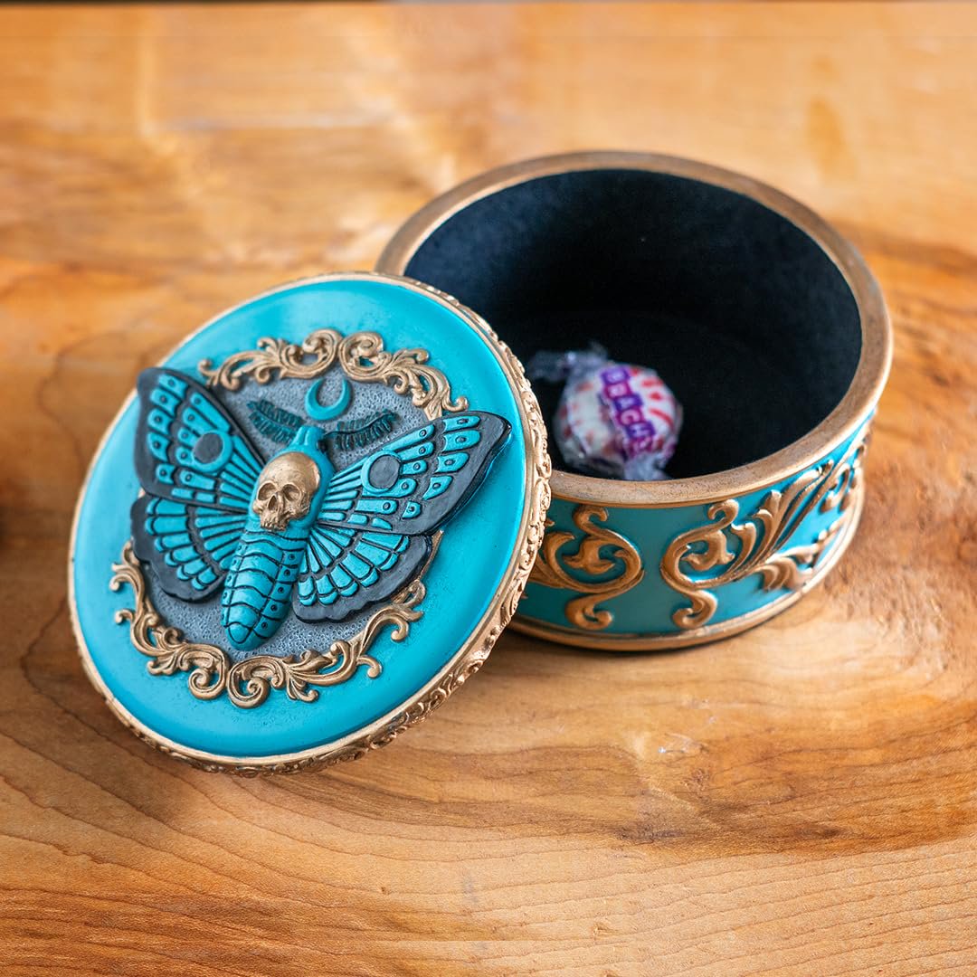 Pacific Giftware Death Moth Keepsake Box Mystical Skull and Winged Design Jewelry Box on Turquoise Resin Ideal for Gothic Decor