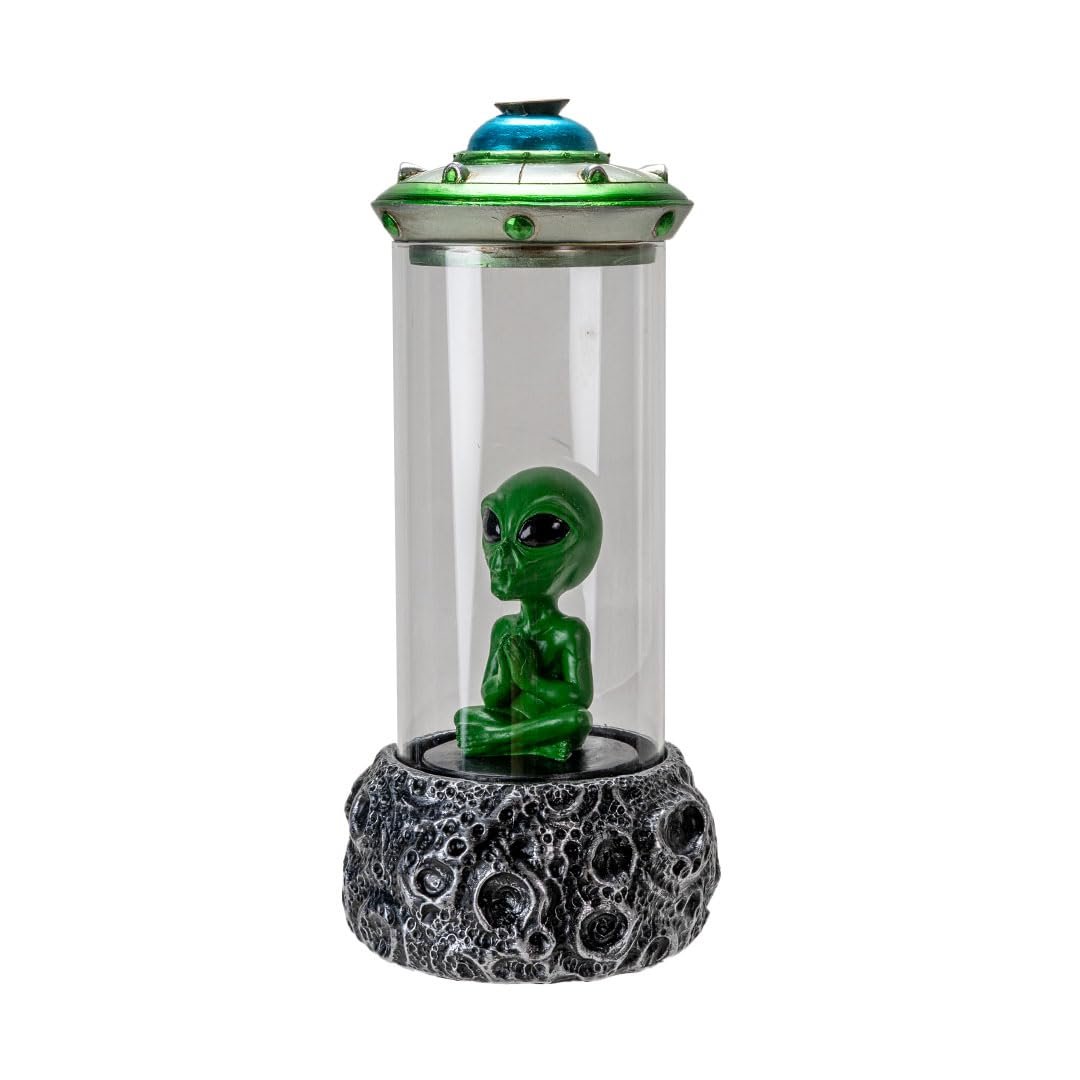 Pacific Giftware Alien UFO Backflow Incense Burner with Sci-Fi Spaceship Design Unique Resin Decor for Aromatherapy and Space-Themed Home Accents 9.13" Tall