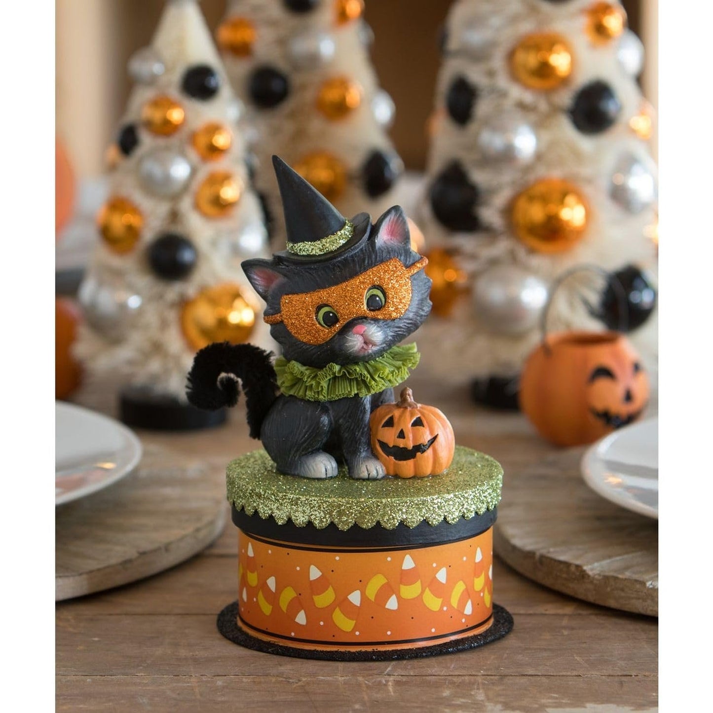 Bethany Lowe Halloween Kitty Binks on Trinket Box, Resin, Multicolor, TL3355