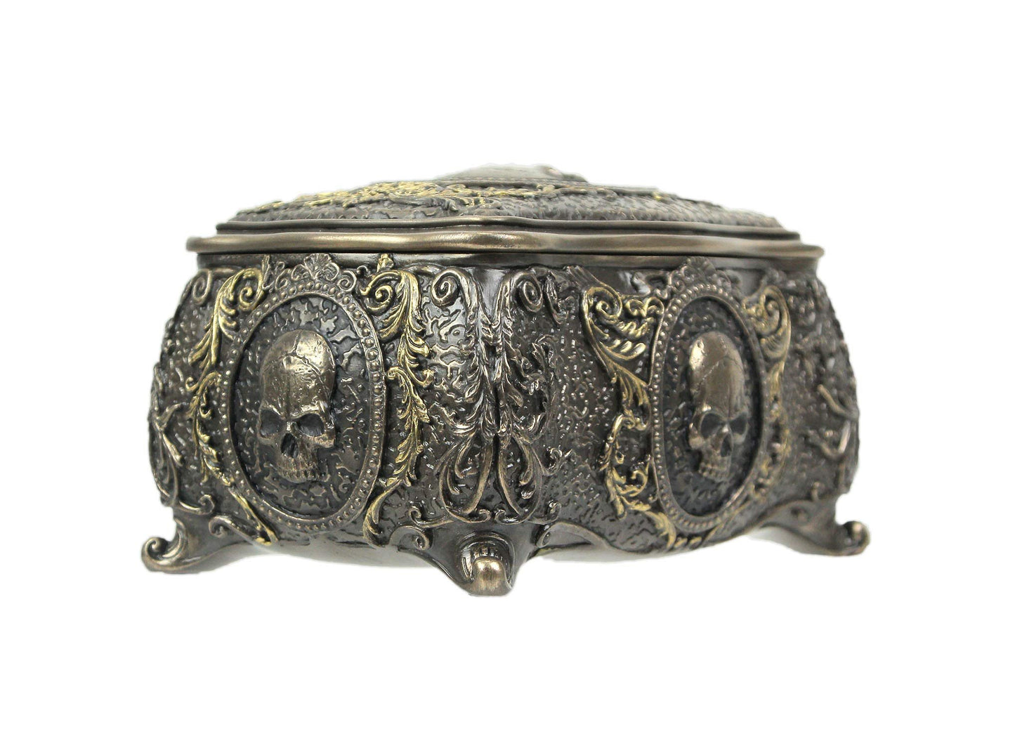 Veronese Design 3 1/8 Inch Skull Brooch Victorian Trinket Box Cold Cast Resin Bronze Finish Statue Home Decor