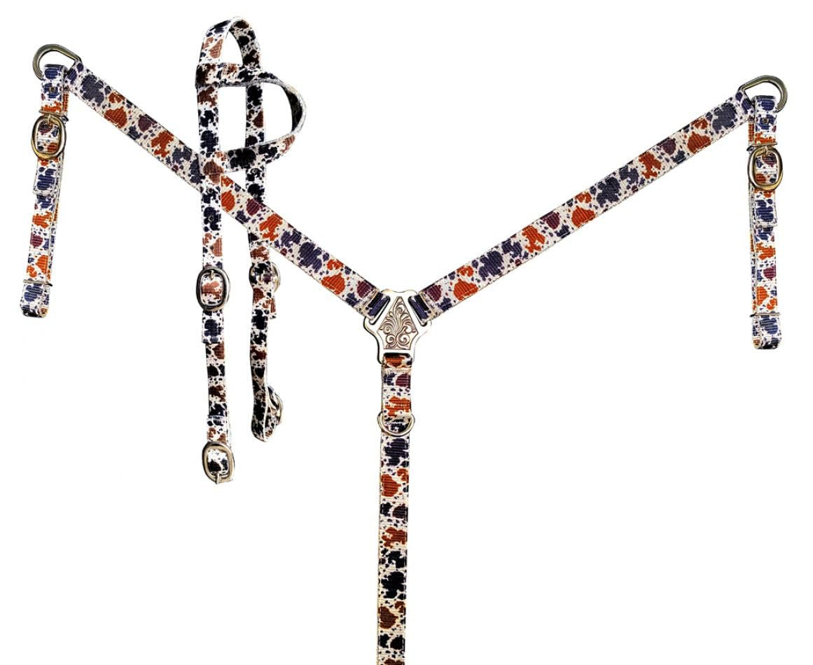 Showman Cow Print Nylon Single Ear Headstall & Breast Collar Set