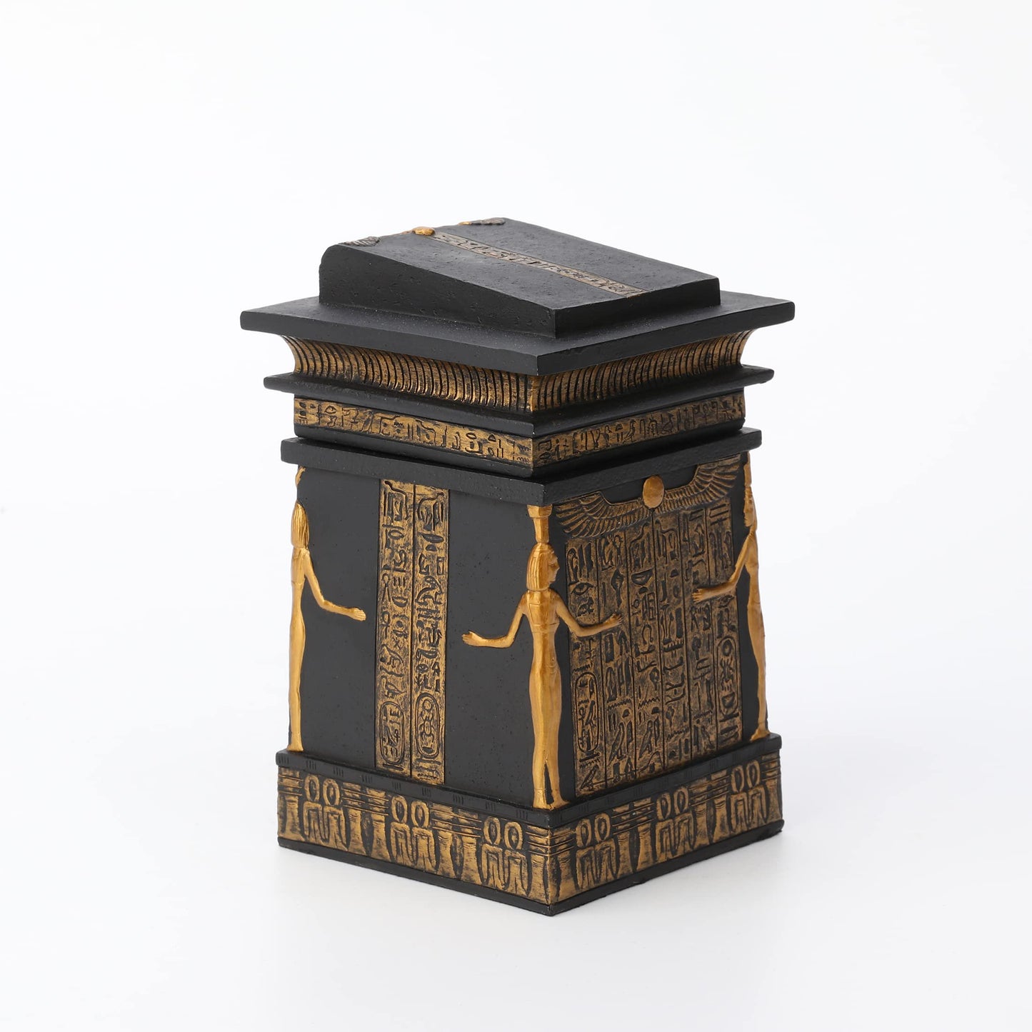 Veronese Design 5 3/4 Inch Tall Egyptian Canopic Shrine Trinket Stash Box Resin Sculpture Black Gold Finish
