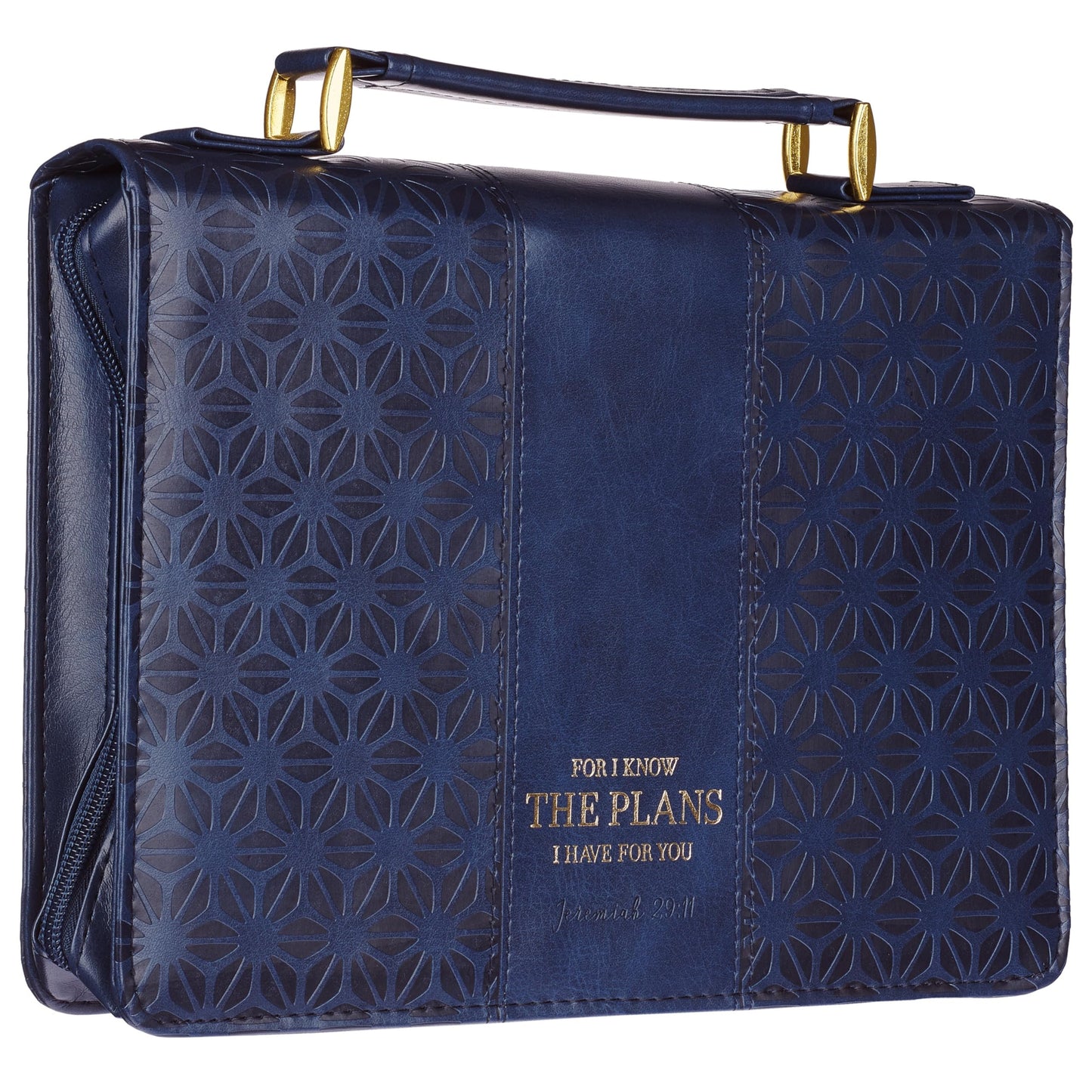 Christian Art Gifts Women's Fashion Bible Cover I Know The Plans Jeremiah 29:11, Blue/Gold Faux Leather