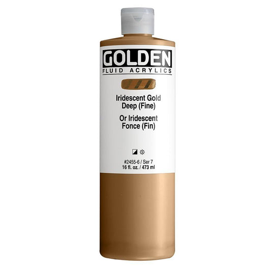 Fluid Acrylics by GOLDEN, Iridescent Gold Deep (Fine), 16 fl. oz. Bottle, Professional Acrylic Paint, Semi-Opaque