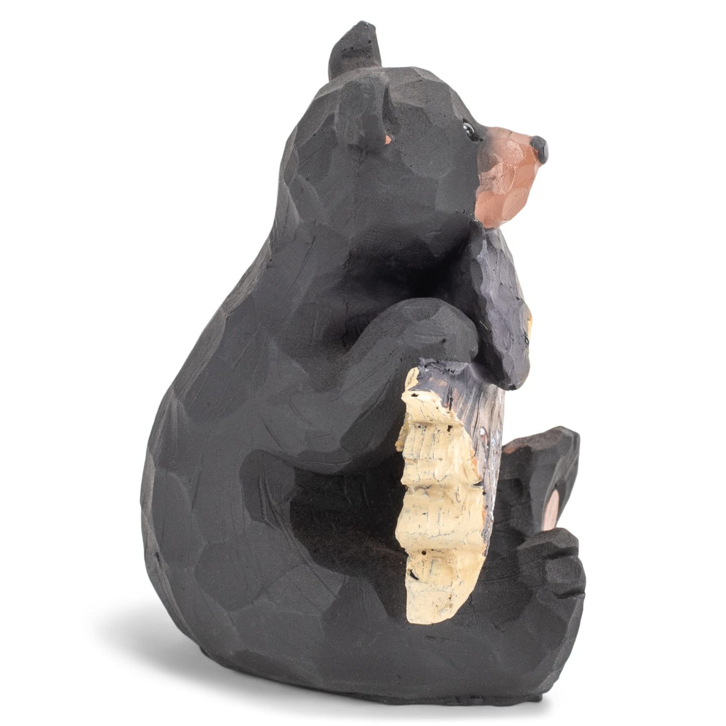 Bear with Gone Fishing Sign Natural Black 4 x 4 Resin Stone Figurine