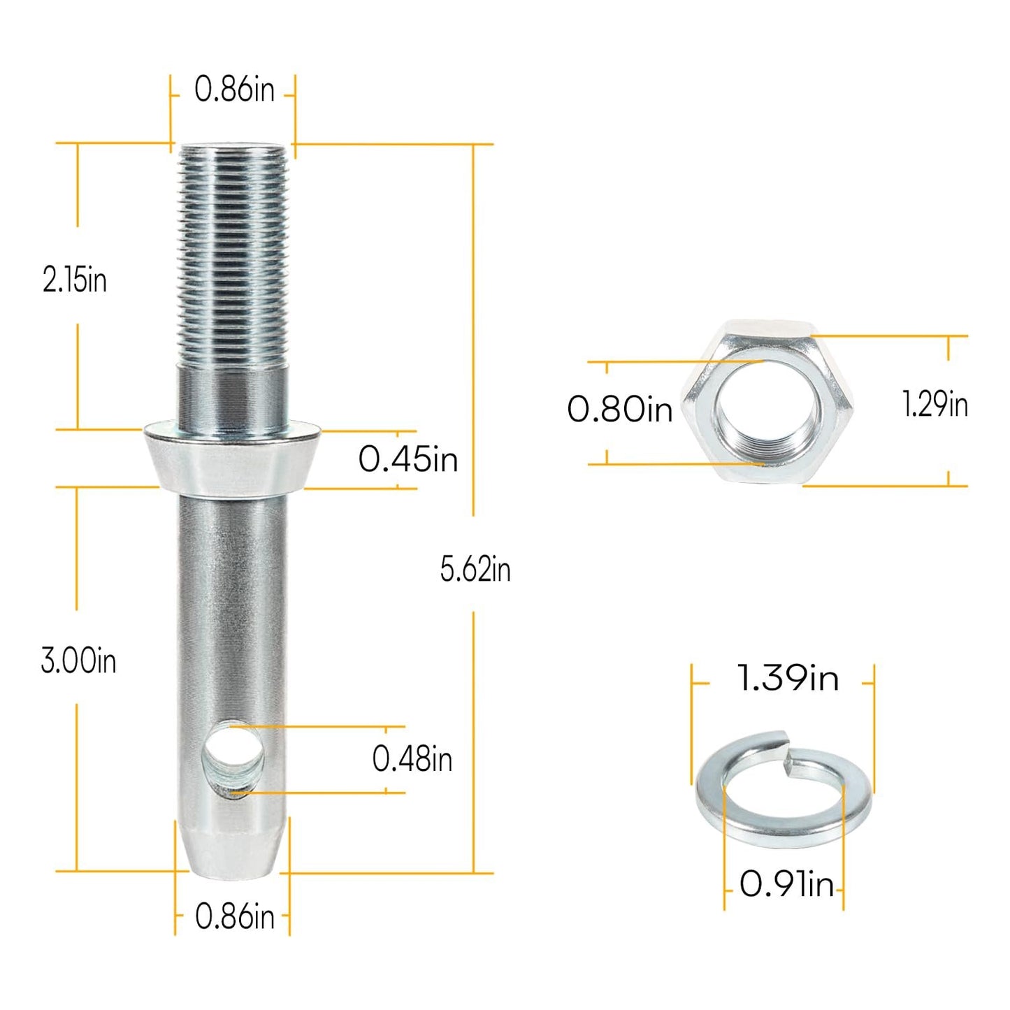 Upgraded S07020800 Cat 1 Draw Pin Hitch Tractor Pins, Cat 1 Top Link Pin 5-1/2 in Universal Forged Draw Pin Lift Arm Pin Accessories for Tractors, 3 Pack
