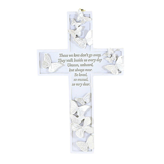 Roman 12508 Butterfly Memorial Wall Cross, 8-inch Height, Resin and Stone Mix