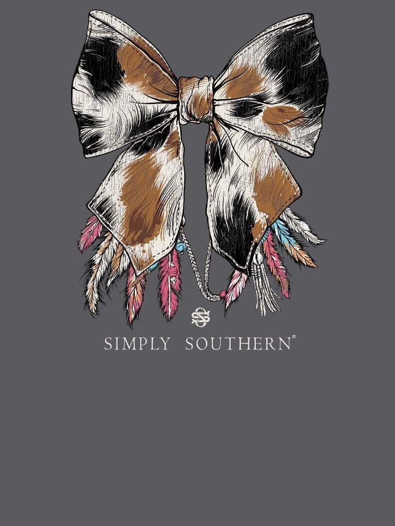 Simply Southern Cow Print Bow with Feathers, Adult T-Shirt